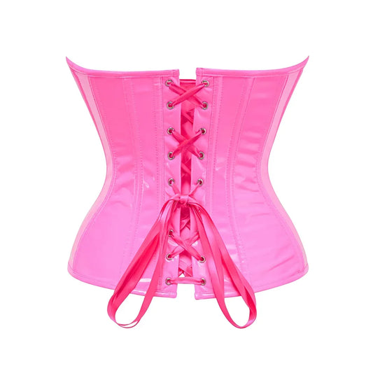 Pink PVC Overbust Corset Top Women Gothic Vintage Bustiers Classic Black PU Leather Corselet Sexy Clubwear