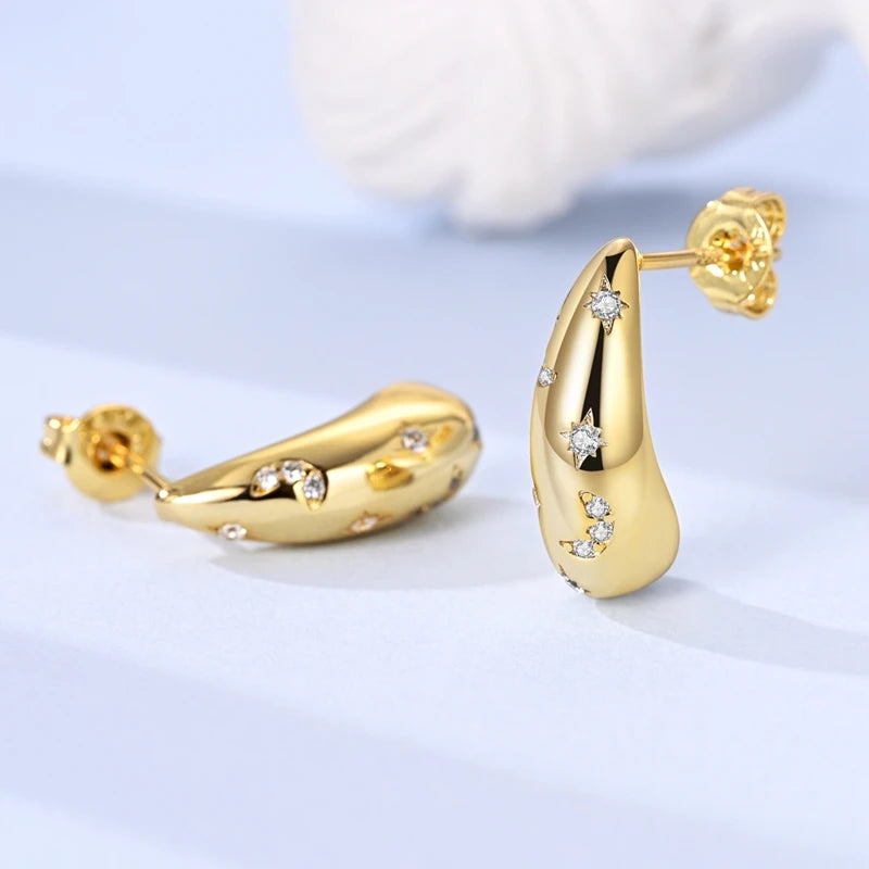 Fashion Gold ladies Hoop Earring 925 Sterling Silver Sparkling Zircon Round Ear Stud Earrings Fine Jewelry Lover Anniversary Gift
