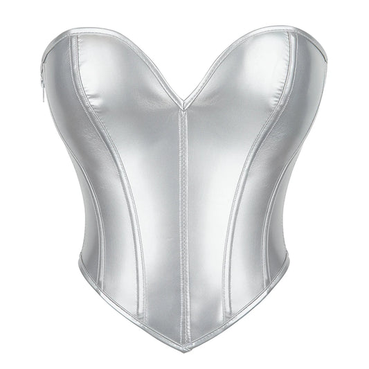 Women Short Bandeau Corset Silver Strapless Bustier Crop Tube Top Summer Streetwear