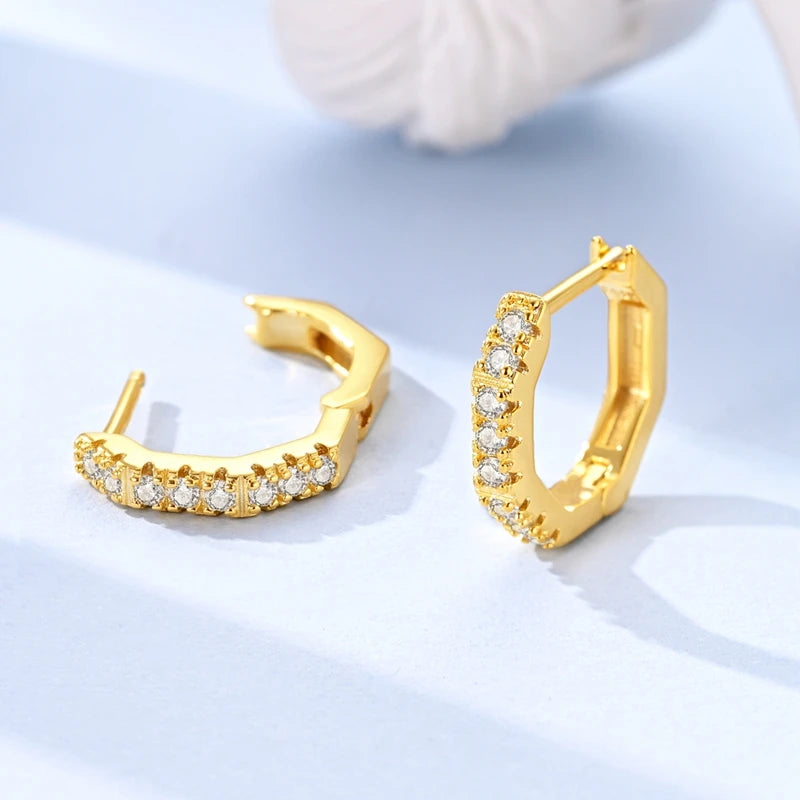 Fashion Gold ladies Hoop Earring 925 Sterling Silver Sparkling Zircon Round Ear Stud Earrings Fine Jewelry Lover Anniversary Gift