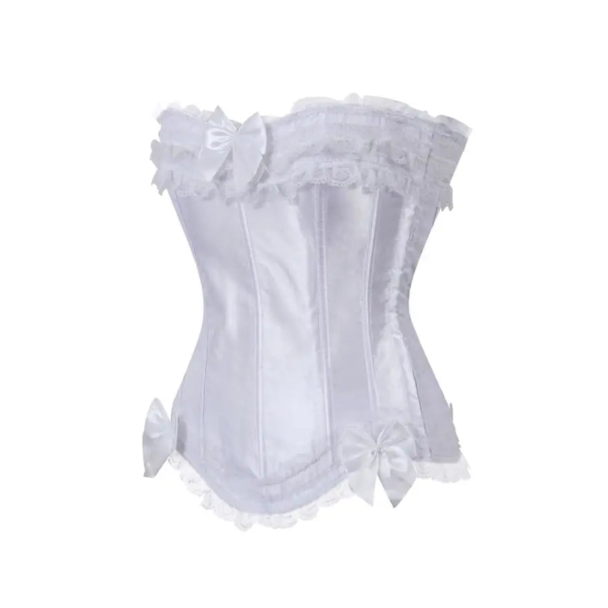 Women Sexy Satin Overbust Corset Lace Up Corsets Bustiers Top Gothic Ladies Halloween Plus Size White Red Black Pink korsett