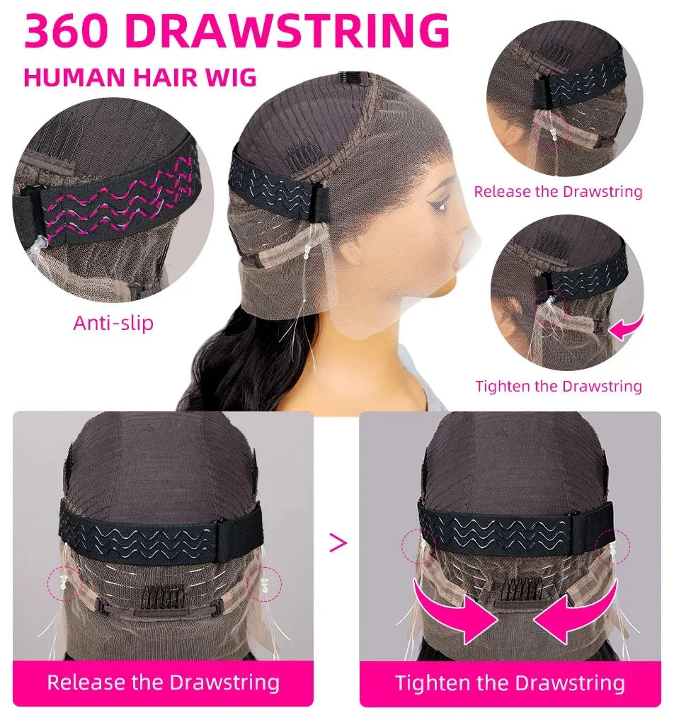 Bone Straight 13x4 Lace Frontal Wig For Women 5x5 Glueless Invisi-Drawstring Black Human Hair Wigs 360 Full Lace Wig Human Hair