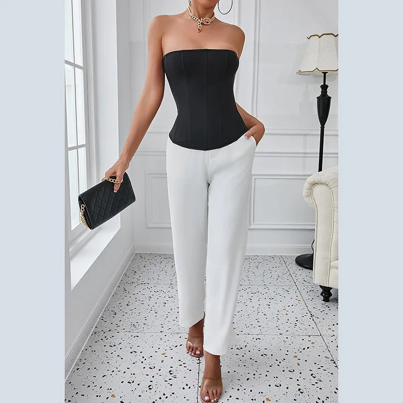 CHUANGERM Sexy Corset Top Solid Color Sleeveless S-neck Backless Bandage Women Push Up Hourglass Body Shaper Bustier Lingerie