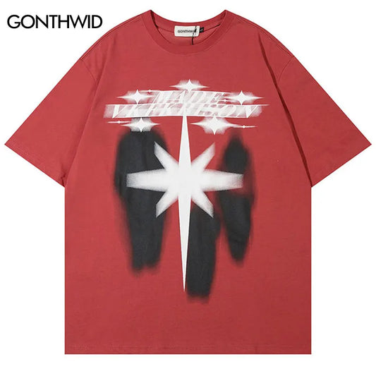Men Punk Tshirt Hip Hop Shadow Graphic Print Gothic Streetwear T Shirt Harajuku Fashion Loose Tee Shirts 2024 Casual Cotton Top