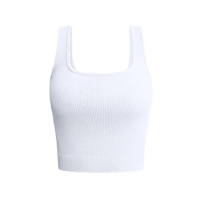 Women Solid Square Neck Ribbed Tank Top Camisole Women Summer Basic Elastic Sleeveless Crop Tops