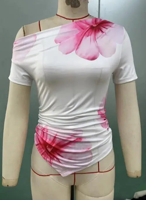 Women's 2025 Summer New Style Slim-Fitting T-Shirt with Irregular Sloping Shoulder and Short Sleeve Top Shipped Within 48 Hours