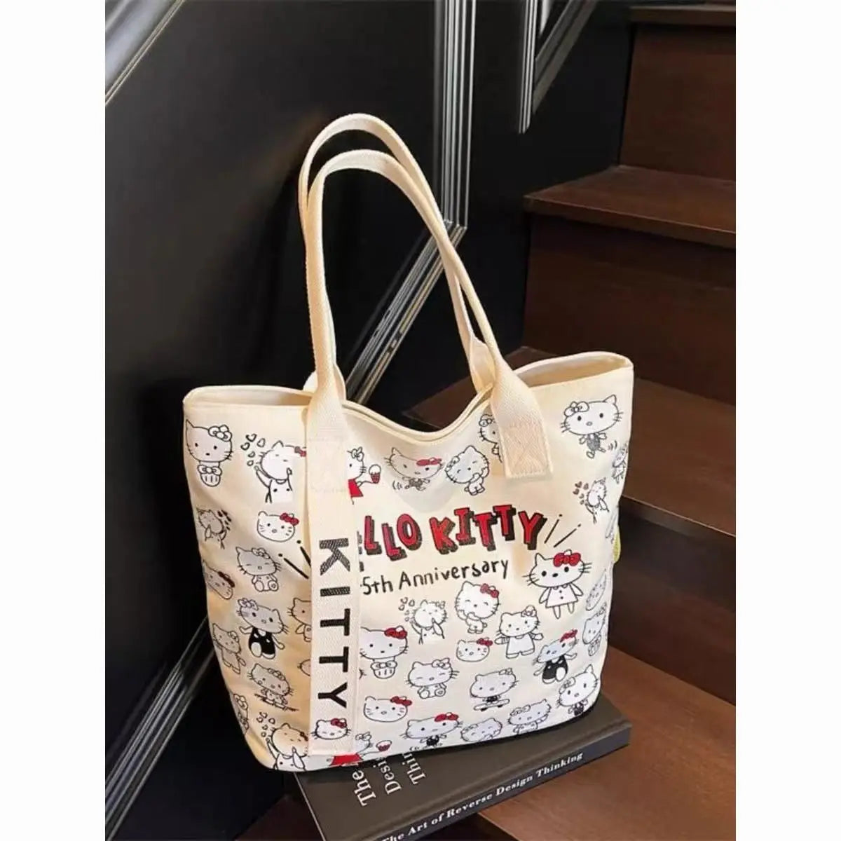 New Model Hello Kitty Cartoon Canvas Bag Cute Commuter Versatile One-Shoulder Tote Bag Large-Capacity Storage Bag