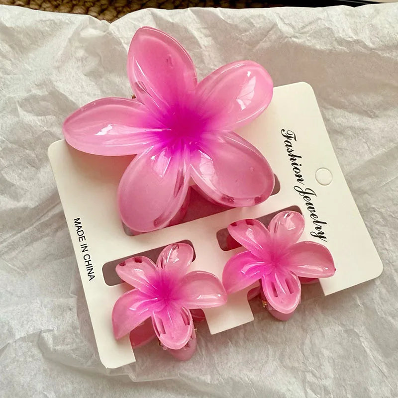 Summer Hawaiian Flower Hair Claw Clip Fashion Plastic Flower Hairpins Ponytail Clips Barrettes Beach Hair Accessories Headwear