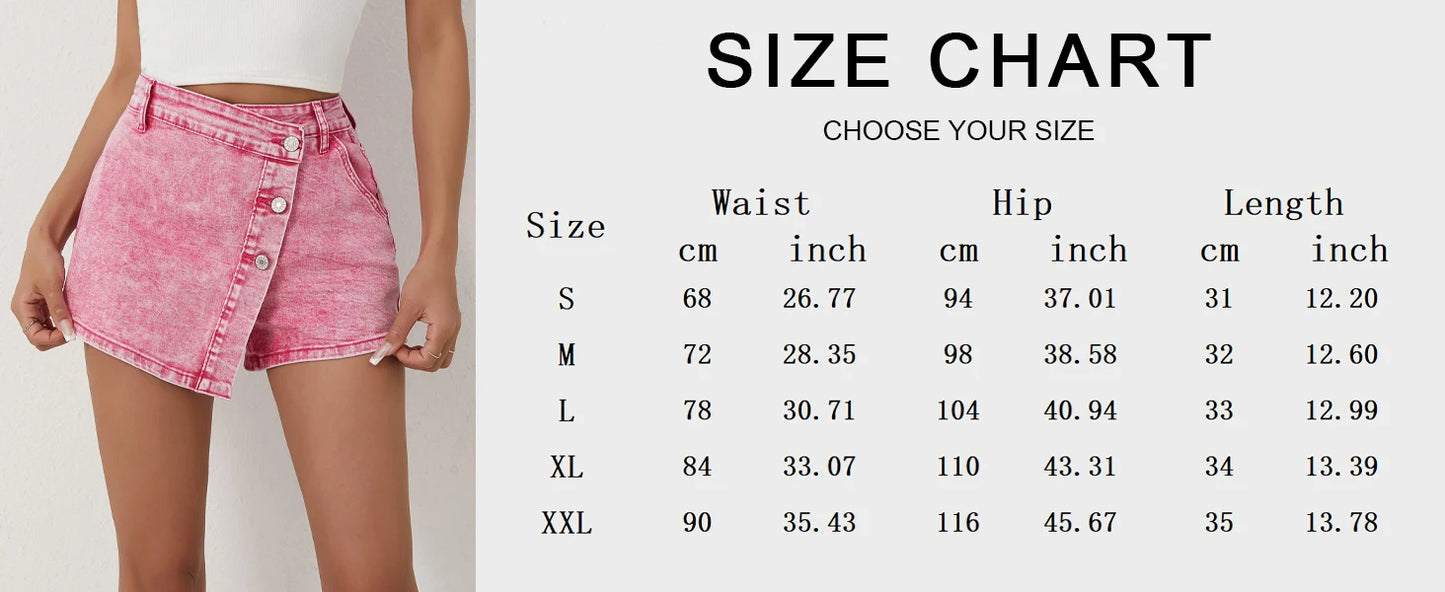 Ladies Shorts Casual Fashion Style High Waisted Pants with Asymmetrical Buttons 2025 New Pink Jeans