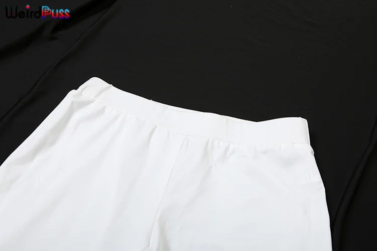 Weird Puss Sexy Women 2 Piece Set Summer Trend Mesh Thin Whip Halter Tank Tops+Wide Waist Shorts Matching Street Club Outfits