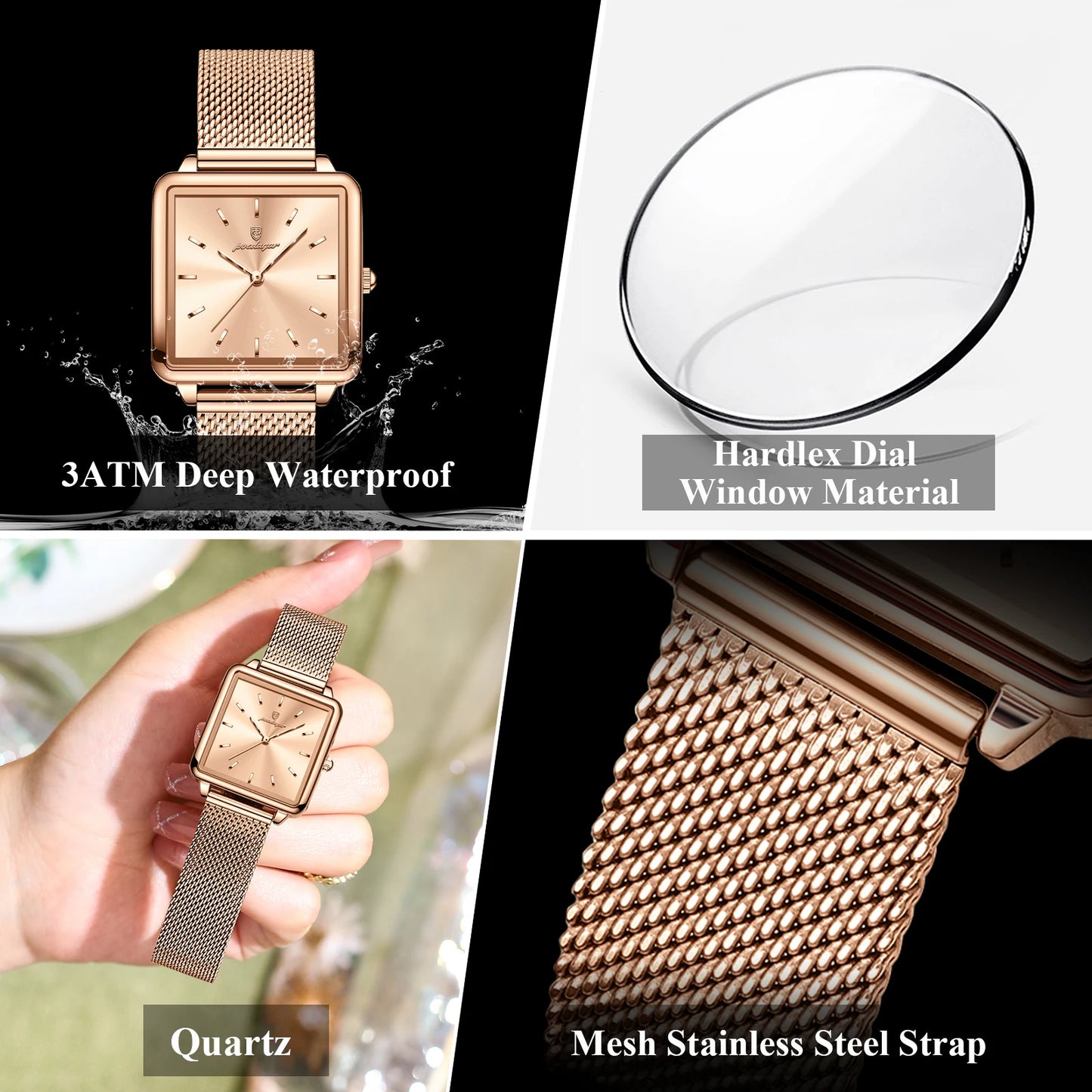 POEDAGAR Fashion Ladies Watch Waterproof Square Elegant Watch, Mesh Stainless Steel Quartz, lady's Watches, Reloj