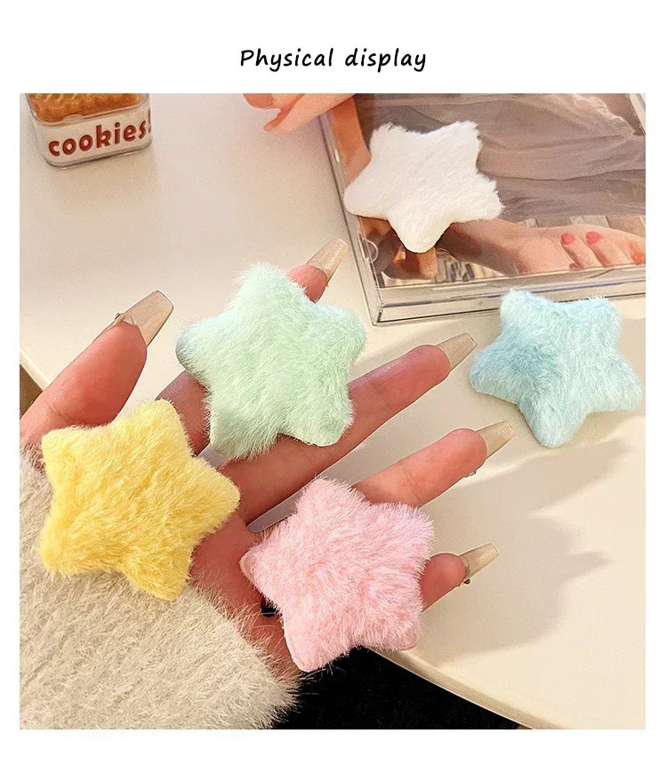 1/12pcs Plush Star Y2K Star Mini Star Hairpin Sweet Child Handmade Cute BB Pins Hairpin Headwear Hair Accessories Women Girls