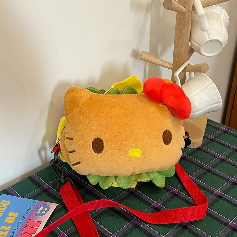 Hello Kitty Kawaii Hamburger Plush Mini Crossbody Bag Adorable Shoulder Purse for Teen Girls Kawaii Fashion Shoulder Bagfor Girl