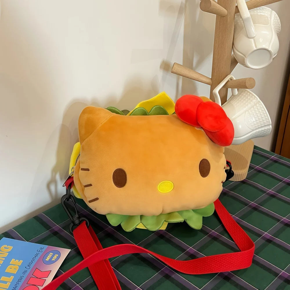 Hello Kitty Kawaii Hamburger Plush Mini Crossbody Bag Adorable Shoulder Purse for Teen Girls Kawaii Fashion Shoulder Bagfor Girl