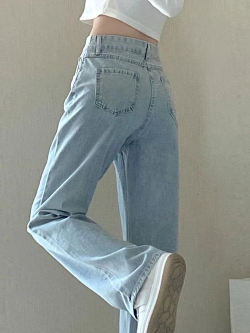 Ladies Vintage Wide Leg Jeans Girls High Waist Pants Female Fashion Black Black Grey Retro Blue Light Blue Pink Trousers