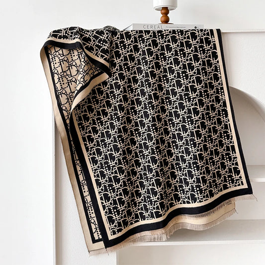 New Letter Design Winter Warm Cashmere Jacquard Scarves High Quality Women Thicken Wrap Shawl Ladies Wool Pashmina Scarf