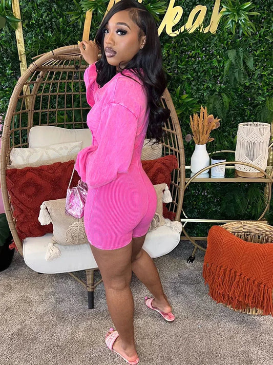 Kricesseen Casual Washed Ribbed Cargo Rompers Night Club Outfits Fashion Fashion Long Sleeve Knitted Jumpsuits Night Clubwear