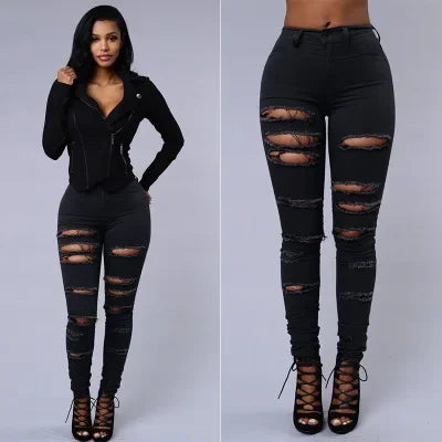 Women's Skinny Jeans Women's jeans Pants Tight Fitting Hole Punching Fashionable Thin Leggings Casual Female Clothing