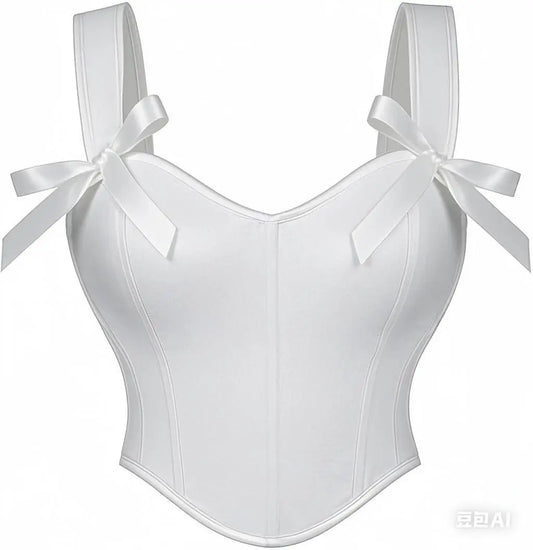Elegant White Solid Satin Bow Strap Sexy Overbust Bridal Corset Crop Top XXL Victorian Gothic Wedding Bustier Lingerie For Women