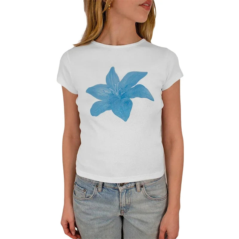 Five-pointed star Print T Shirt ladies Fashion Graphic Shirts Casual Short Sleeved White Tee O-neck Harajuku T-shirts