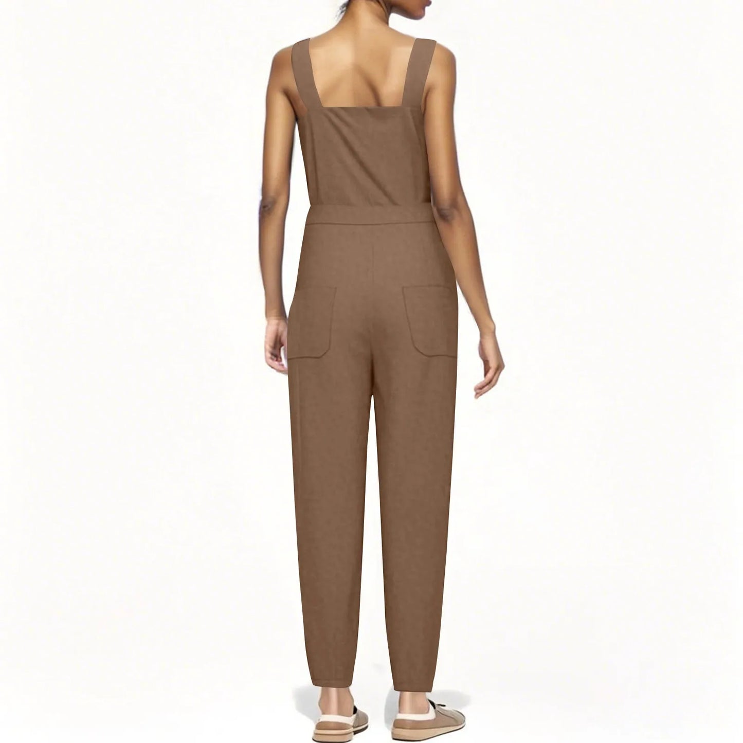 Lady's Fashion Clasp Pocket Cargo Romper Jumpsuits, Casual Jumpsuit Summer