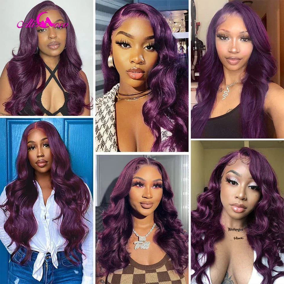 Dark Purple 13x4 Body Wave Lace Front Wigs Human Hair 180% Density Deep Smokey Purple Body Wave Wigs for Women Pre Plucked