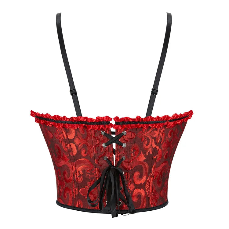 Women Corset Crop Top Overbust Sexy Lace Up Bustier Slimming Body Shaper Short Torso Corselet Vest Black White Red