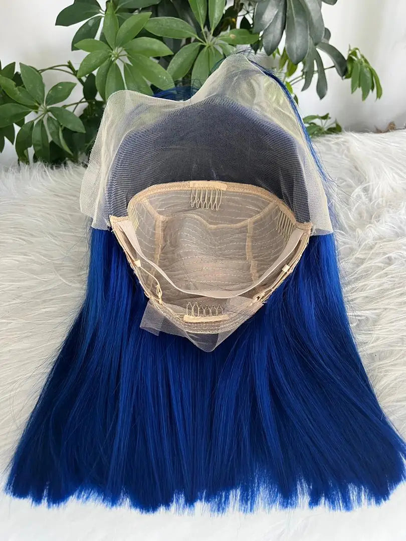 13x4 Lace Front Short Bob Wig Blue Color Straight Navy Blue Bob Transparent Lace Frontal Wigs Human Hair For Black Woman 10 Inch