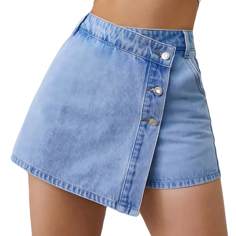 Women's jeans Shorts High Waisted Asymmetric Button Detailing Ideal for Trendy Summer Outfits Casual Occasions