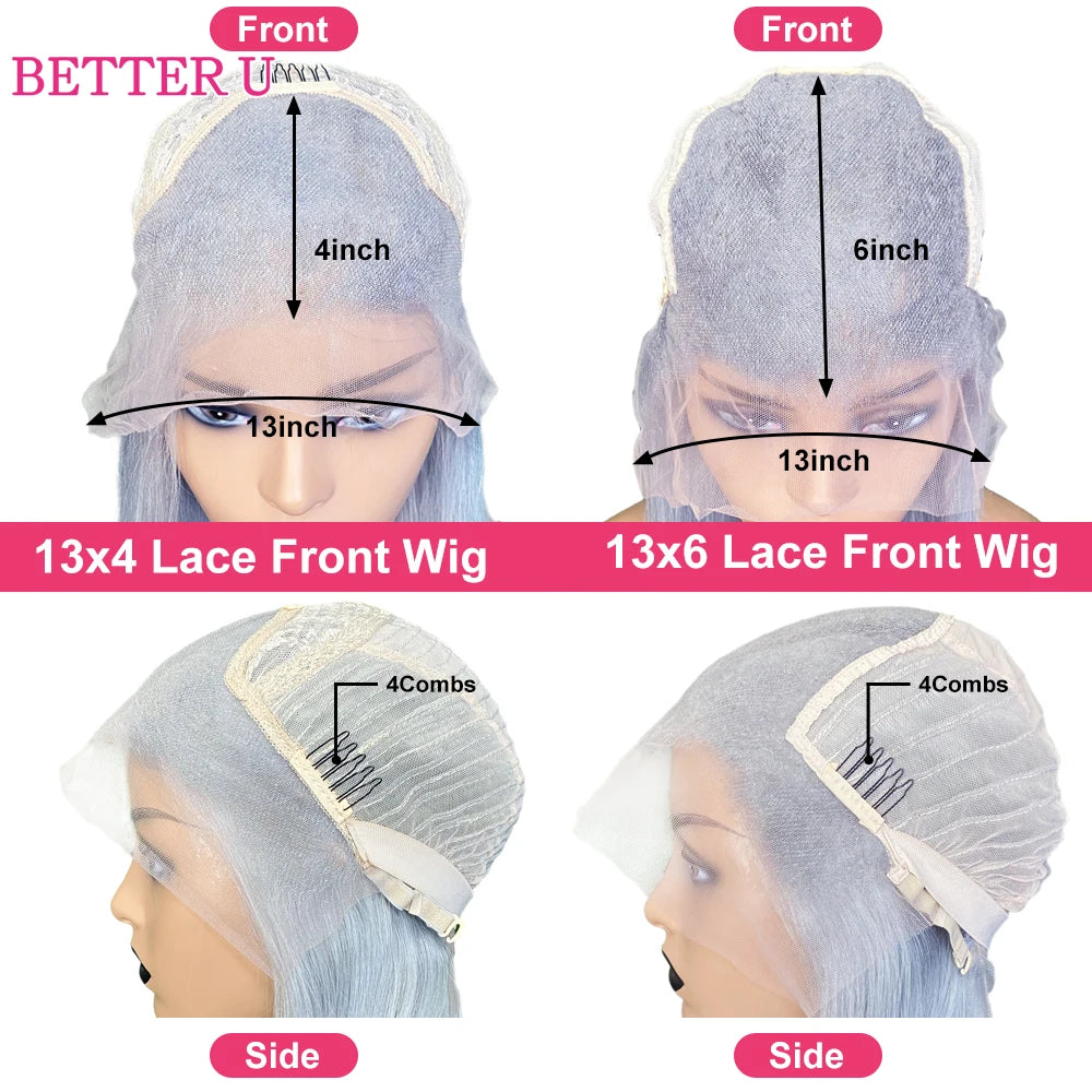 Light Blue Straight 13X6 Transparent Lace Front Human Hair Wig Pre-Plucking Brazilian 613 Colored 13x4 Lace Front Wig For Women