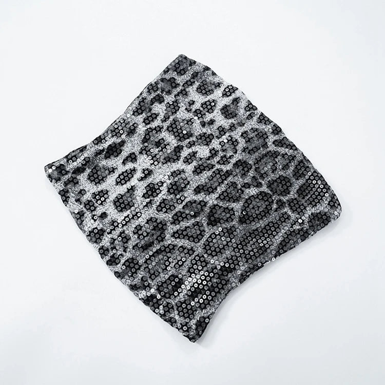 STYLISH LADY Sparkly Sequined Leopard Printed Crop Top 2025 Summer Women Strapless Zipper Slim Sexy Club Party Street Tops Tees