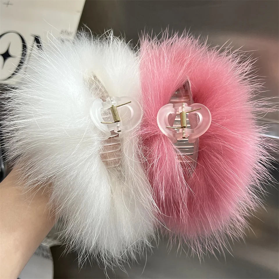 New Jelly Color Fox Fur Hair Clip Woman Claw Clip For ladies Sweet Hair Ornament Hair Hold Headband Fur Hairpin Hair Accessories