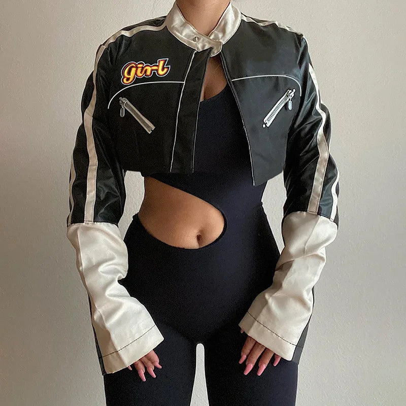 HLJ&GG Black Leather Jacket Fashion Streetwear Women Zip Long Sleeve Crop Top+Tshirts+Sequin Shorts 3 Piece Sets Female Clothing