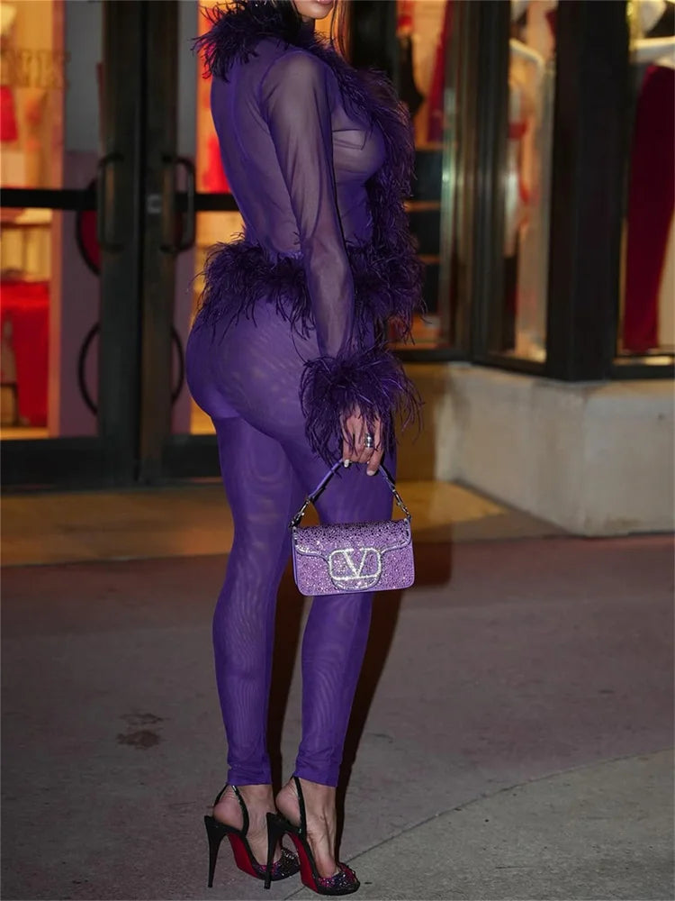 Weird Puss Sexy Fashion 2 Piece Set Women Fluff Patchwork Lace-Up Full Sleeve+Skinny Peach Hip Pants Club Coquett Trend Outfits