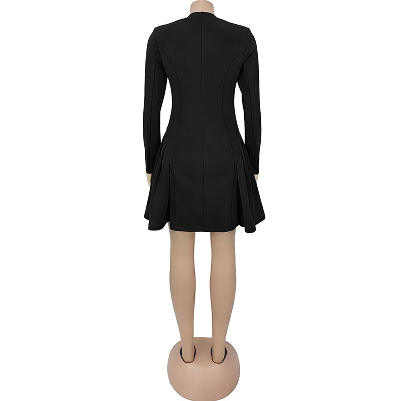 Kricesseen Elegant Pink Button Details Pleated Blazer Dress For Women Chic Ruched Long Sleeve Bodycon Office Work Dress Vestidos