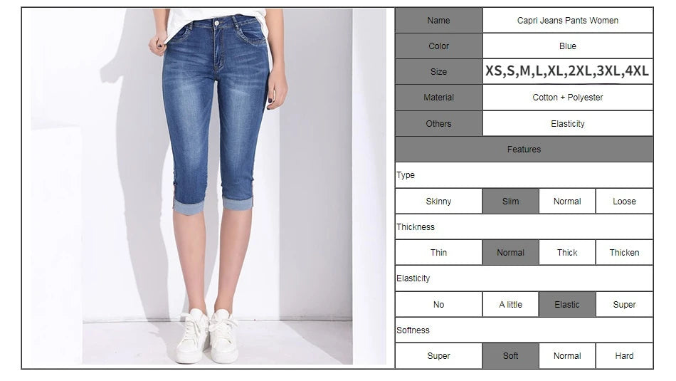 Ladies Jeans Pants Ladies Cropped Trousers Skinny Knee Length Jeans female Elastic High Waist Mom Jeans Oversize
