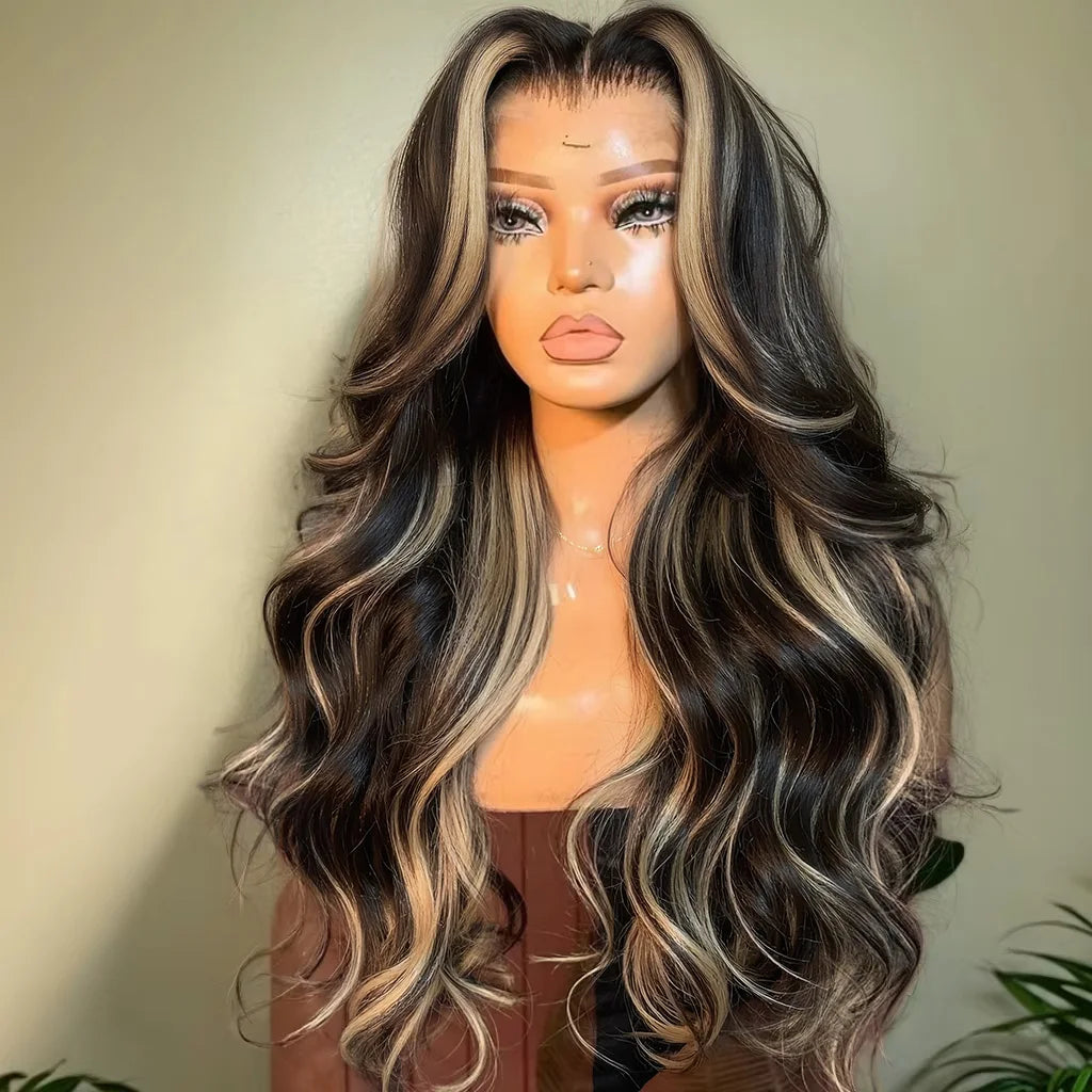 1B/27 Balayage Highlight Body Wave Wig Human Hair 30 Inch 13x4 HD Lace Frontal Wig Ombre Blonde Highlight Brazilian Hair Wigs