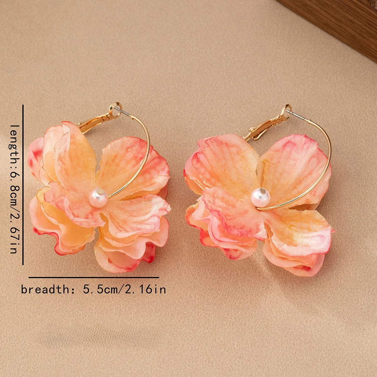 Pink Gradient Flowers Pearl Stud Earring Hoops Woman Trend 2025 Girls Gifts Fashion Jewelry Accessories Hot Sale Party Gift