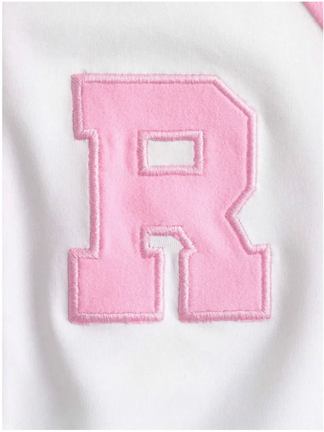 HLJ&GG Fashion Letter Embroidery Two Piece Sets For Women Zipper Short Sleeve Slim Top And Puffy Mini Skirts Outfits Streetwear