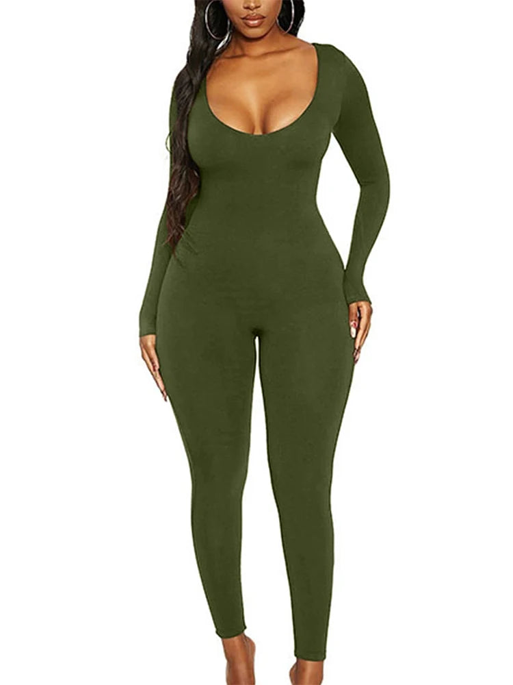 2024 Spring and Summer New Women's Jumpsuit Long Sleeve Solid Color Skinny Jumpsuit Fashion Sports Fitness Jumpsuit Pullover