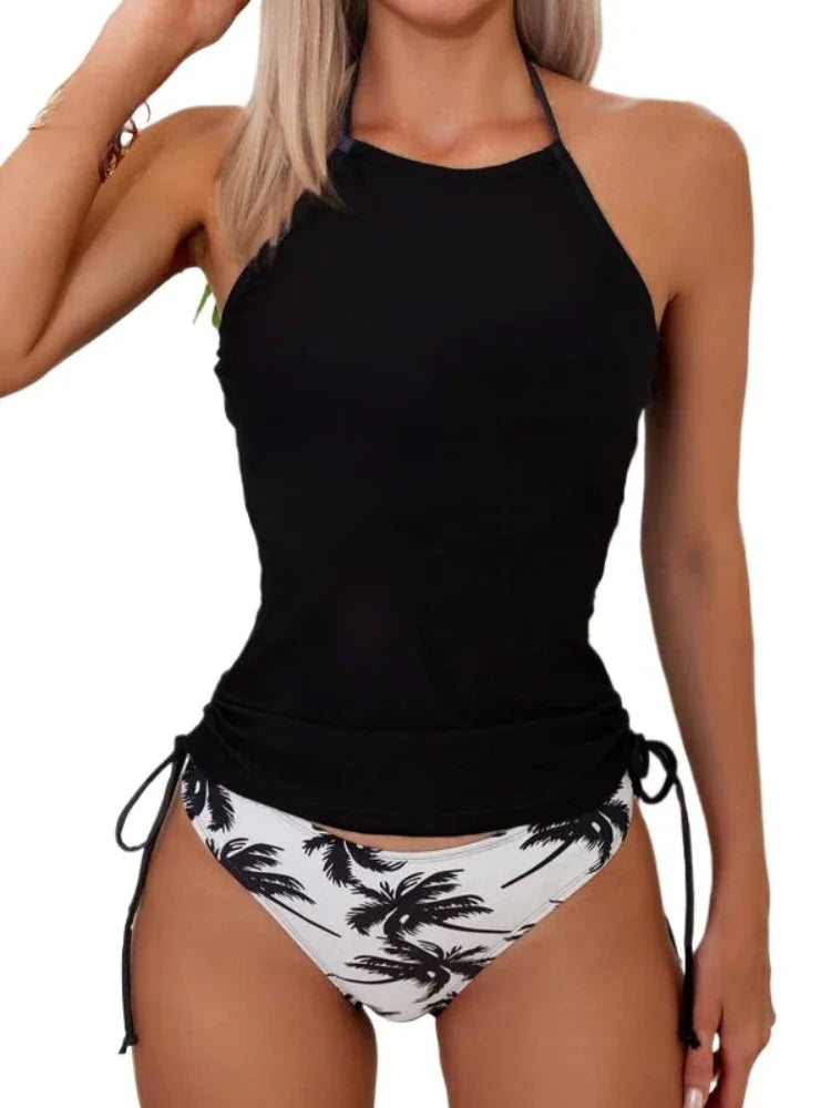 Fashion Halter Swimsuit Women Backless Bathing Suit Bikini Sets Vintage Beach Swimwear Summer Split Swimming Suits Biquini