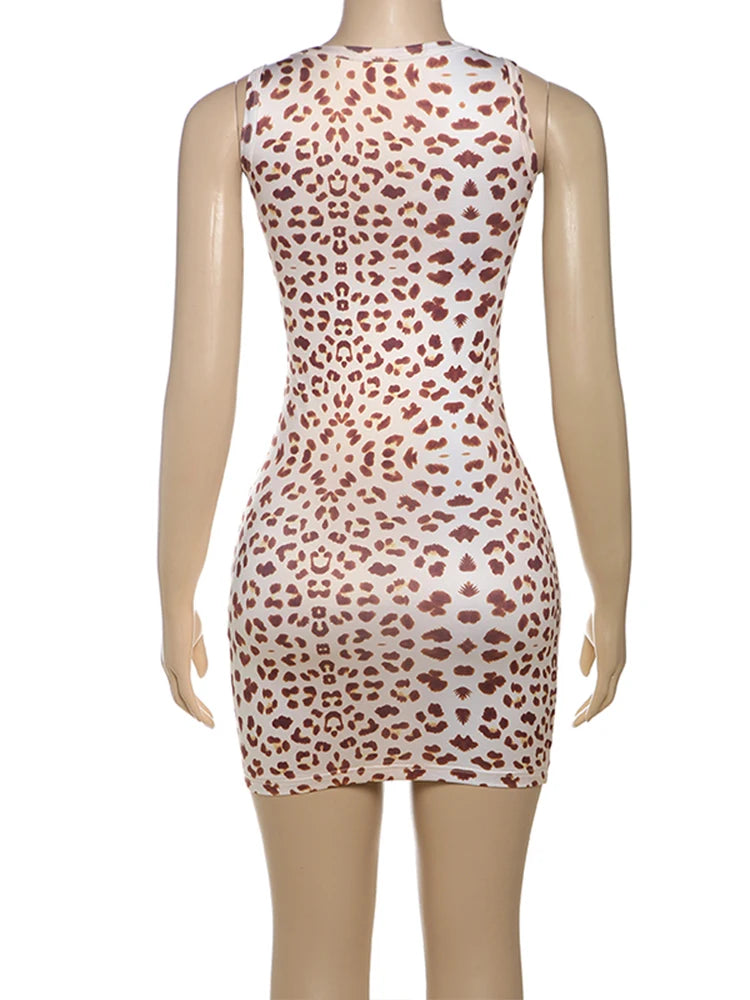 Weird Puss Leopard Print Dress Women Lace Square collar Sleeveless Mini Bodycon Hot Girl Midnight Club Party Hipster Outfits