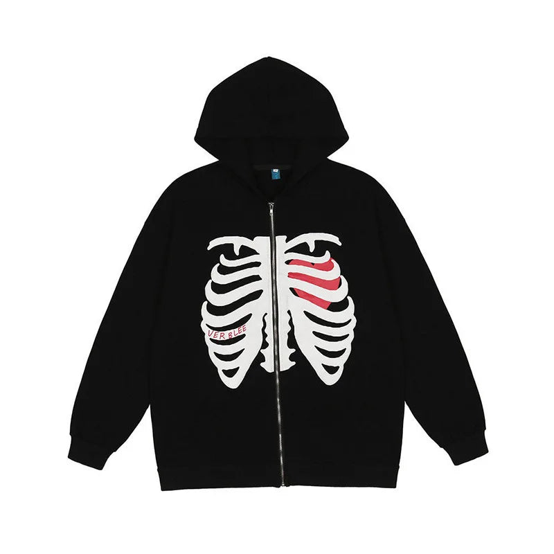 Y2K Zip Rhinestone Women Hoodie 2025 Oversized Hoodies E-girl Goth Punk Jacket Long Sleeve White Sweatshirts Trend Streetwear