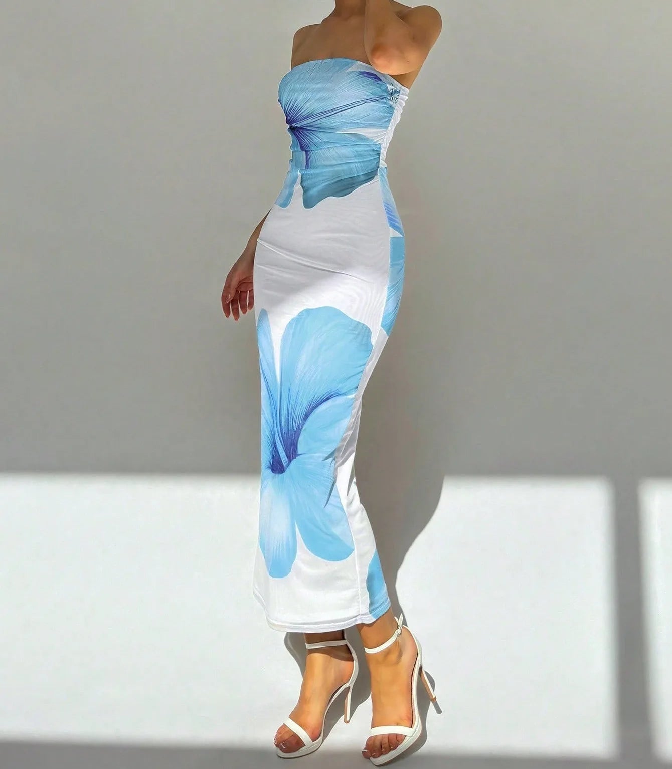 HLJ&GG Sexy Flowers Printing Bodycon Maxi Dresses Women Off Shoulder Sleeveless Backless Slim Vestidos Fashion Streetwear 2025