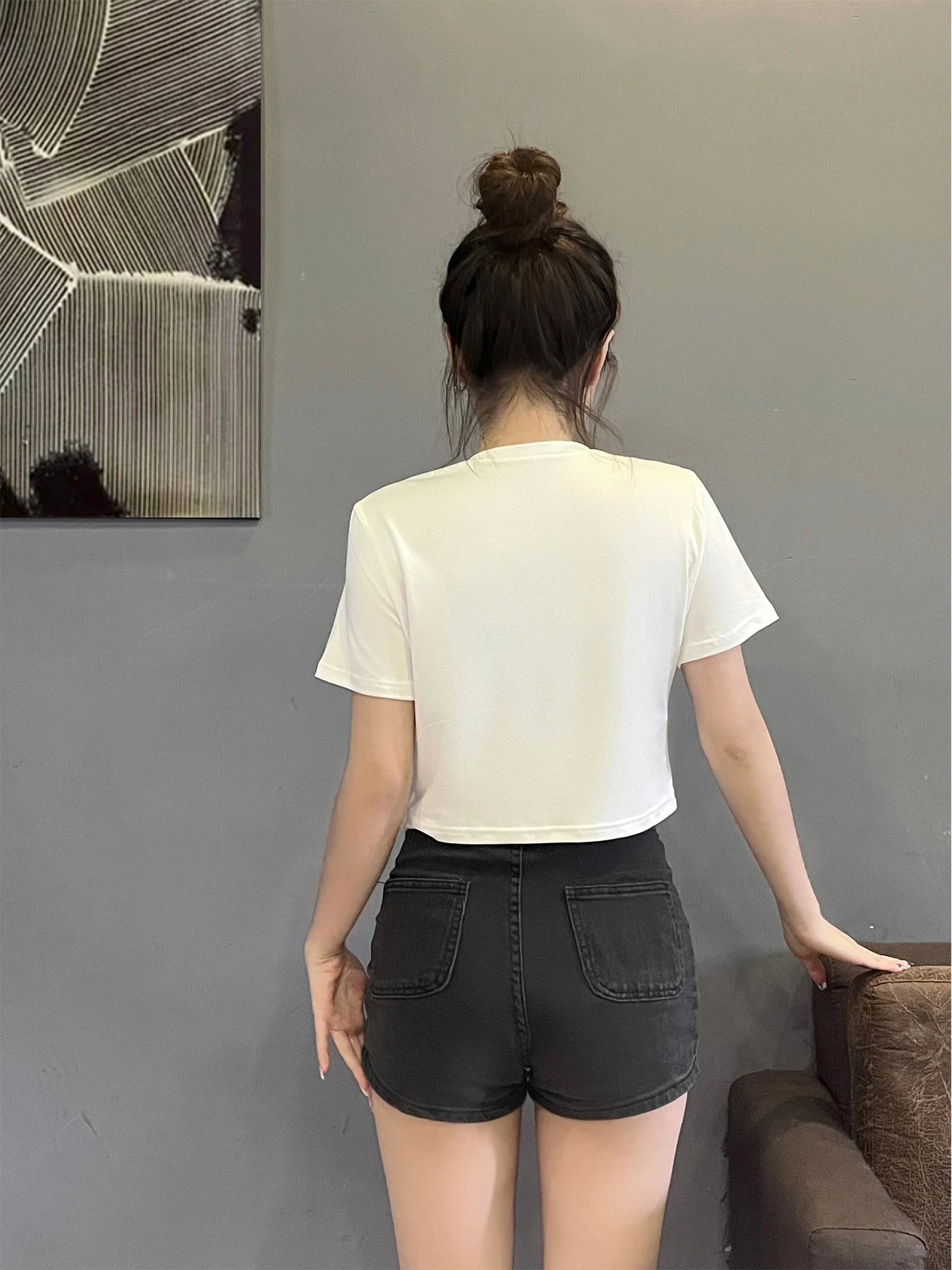 Y2K Clothing Printed Pattern Short Sleeved Women's Summer Fashion Crop Exposed Short Slim Fit T-shirt