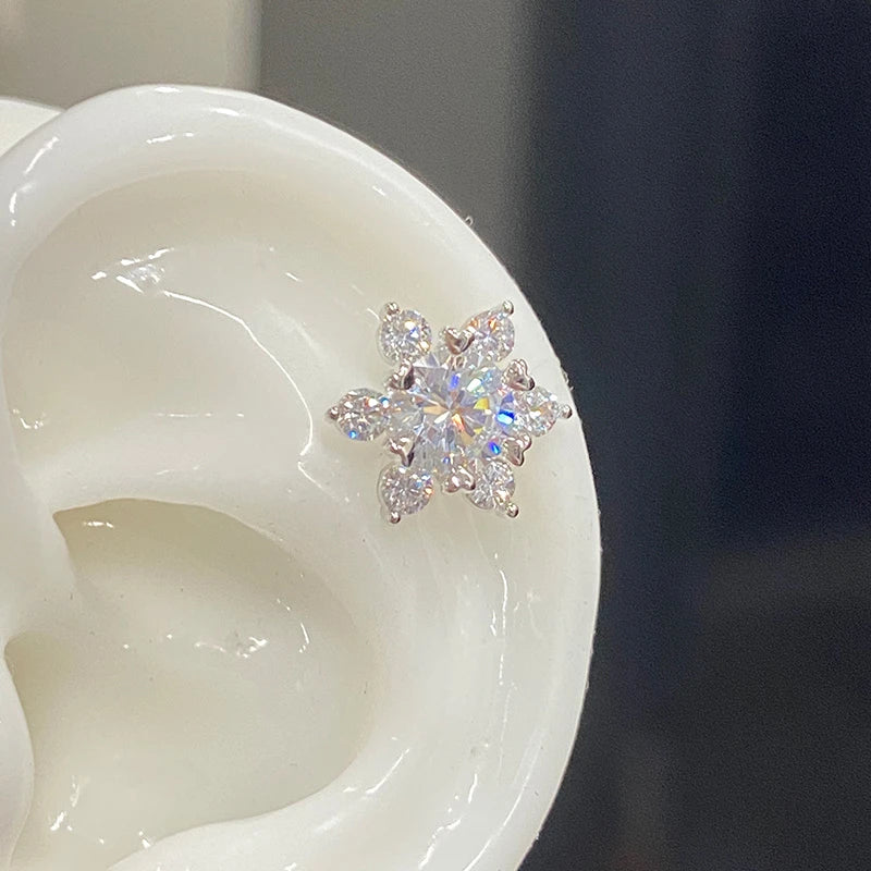 1 PCS New Fashion Cute Pink Zircon Crystal Ear Bone Nail 316L Medical Titanium Steel Earrings for Women Y2K Punk Jewelry