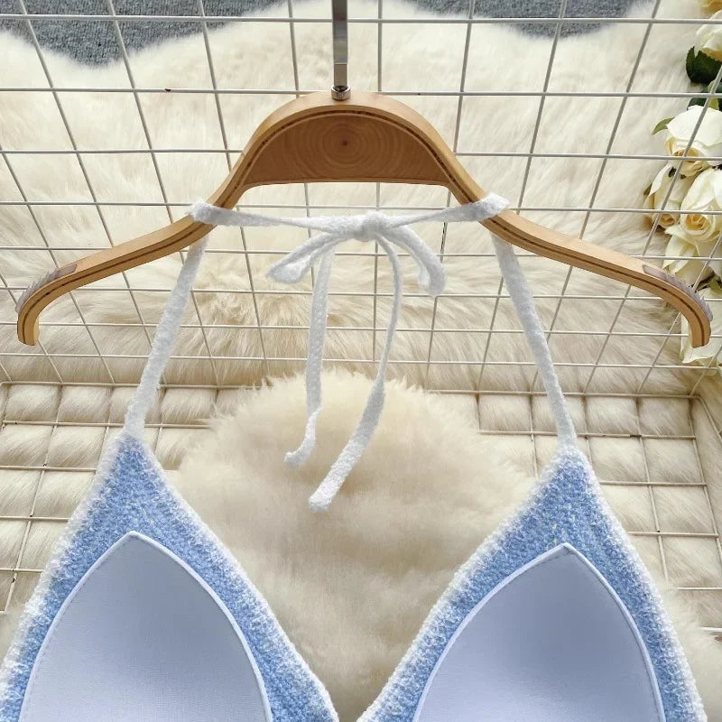 Vacation Style Camis Vest Women Patchwork Sweet Hook Flower Sexy Backless Suspender Camisole Hanging Neck Outwear Crop Tops