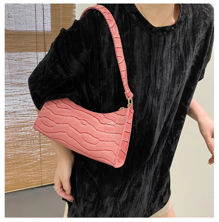 Fashion PU Leather Bags for Women Alligator Pattern Armpit Handbag Female Small Underarm Messenger Bag Purse Shoulder Handbags