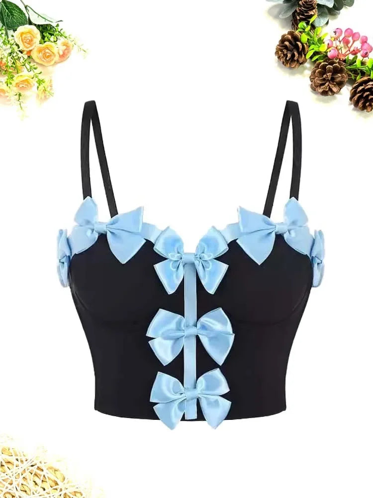 HLJ&GG Sweet Bow Fashion Corset Vest Two Piece Sets Women Thin Strap Slim Tank Top + Puffy Mini Skirts Outfits Female Streetwear