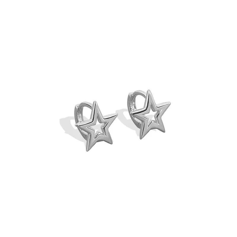 Y2K Style Hollow Pentagonal Stud Earrings for Women Personalize Star Asterism Round Ear Buckle Metal Accessories Fashion Jewelry